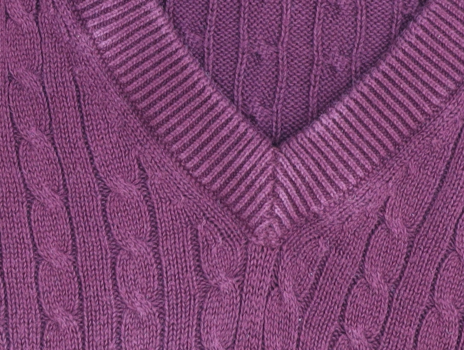 Glenmuir Men's Red Medium V-Neck Cable Knit Jumper