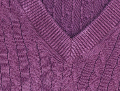 Glenmuir Men's Red Medium V-Neck Cable Knit Jumper