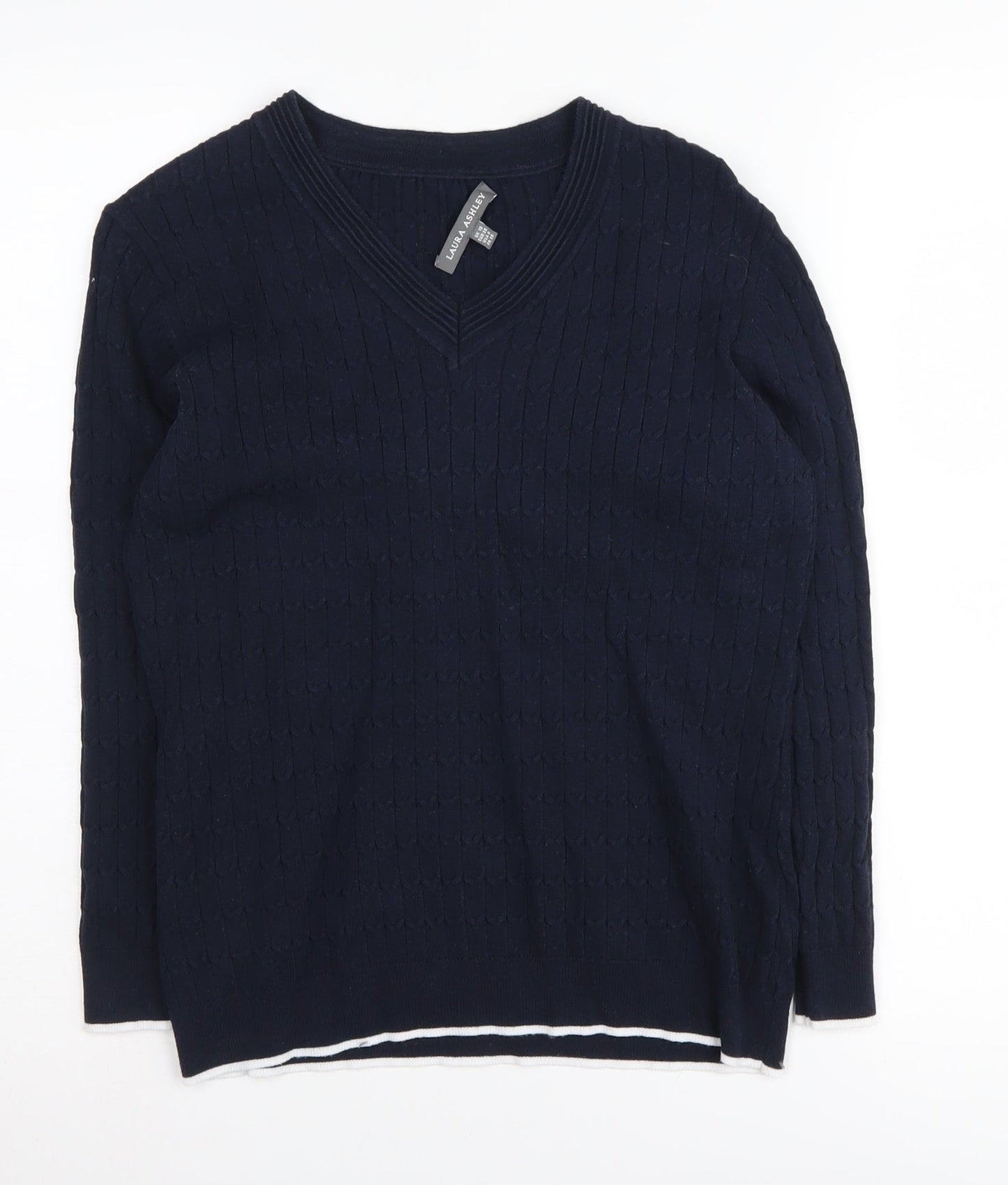 Laura Ashley Women's Blue V-Neck Cable-Knit Jumper