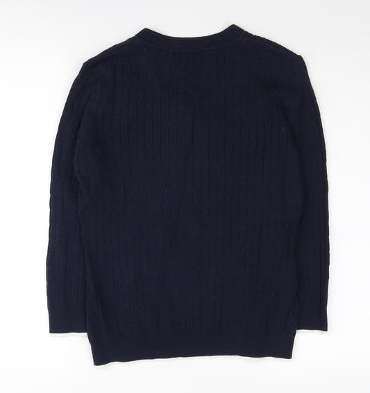 Laura Ashley Women's Blue V-Neck Cable-Knit Jumper