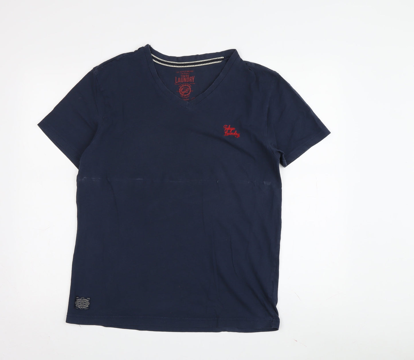 Tokyo Laundry Men's V-Neck Blue T-Shirt, Medium, Jersey Cotton