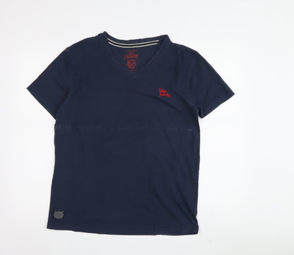 Tokyo Laundry Men's V-Neck Blue T-Shirt, Medium, Jersey Cotton