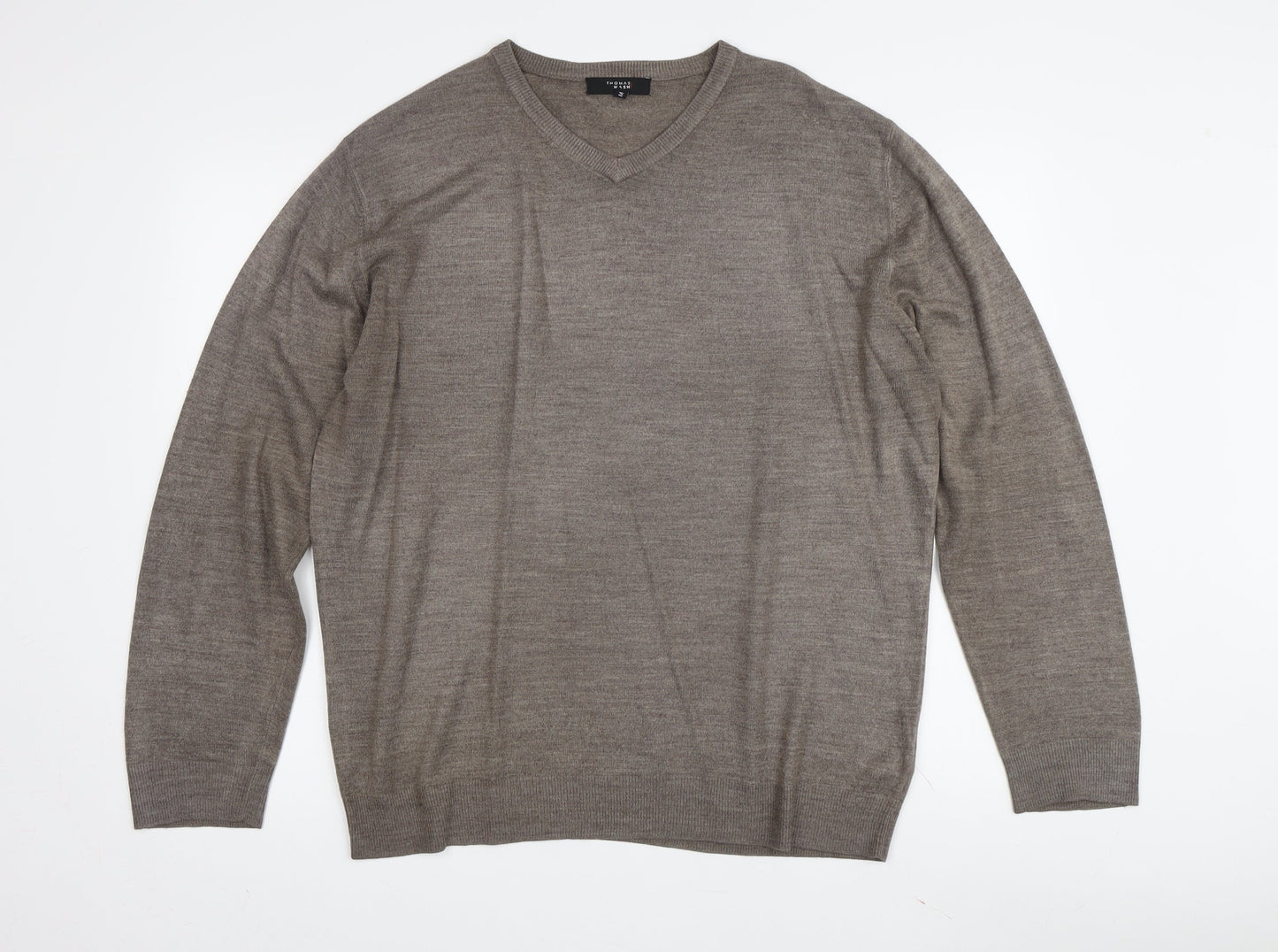 Thomas Nash Men's Brown V-Neck Pullover Jumper M