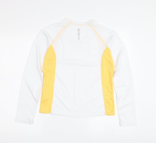 Asics Women's White/Yellow V-Neck Jersey Long Sleeve T-Shirt