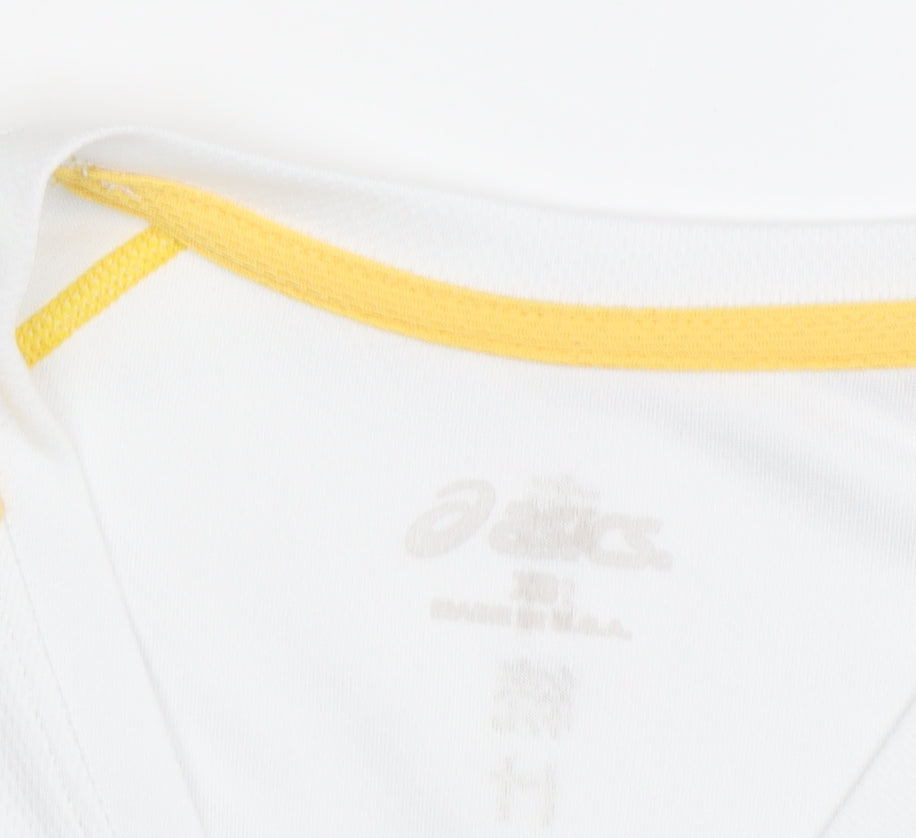 Asics Women's White/Yellow V-Neck Jersey Long Sleeve T-Shirt