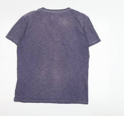 Weird Fish Men's Medium Blue Striped Cotton T-Shirt