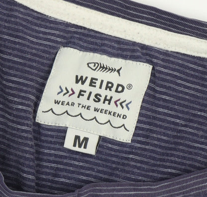Weird Fish Men's Medium Blue Striped Cotton T-Shirt