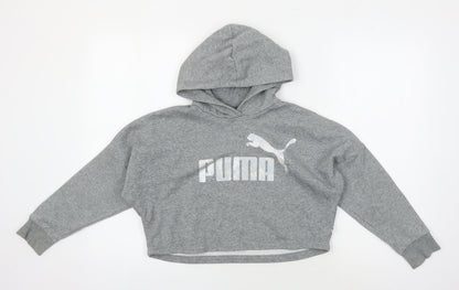 Puma Teens Grey Logo Pullover Hoodie, Size 9-10