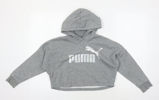 Puma Teens Grey Logo Pullover Hoodie, Size 9-10