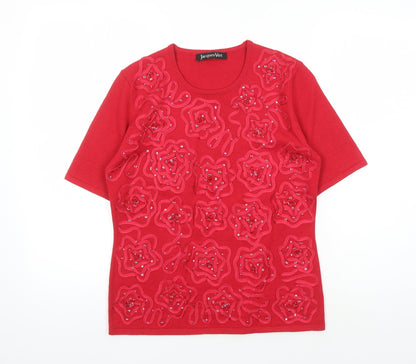 Jacques Vert Women's Red Sequin Knit T-Shirt S