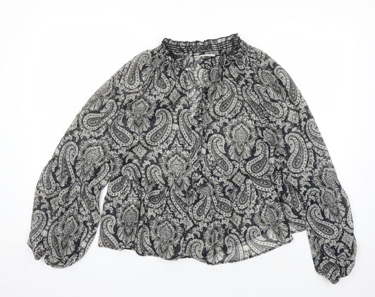 MNG Women's Black Paisley Tunic Blouse Size 12