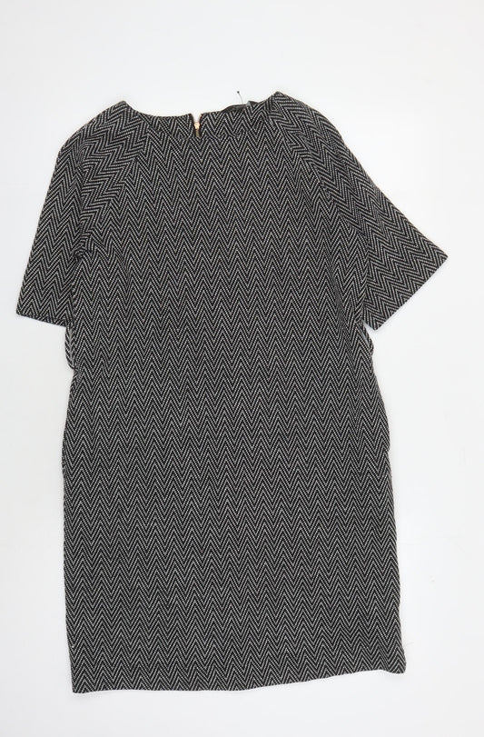 Next Women's Black Chevron Shift Dress Size 12