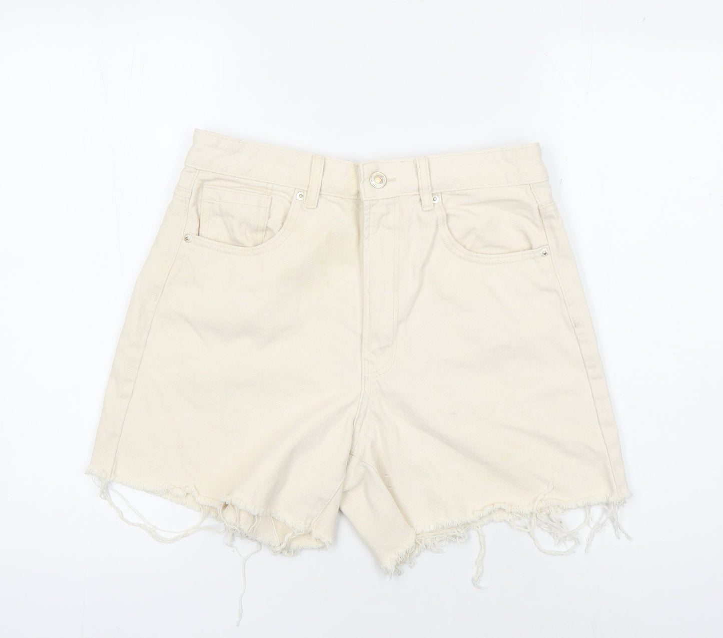 Stradivarius Women's Ivory 4 Cut-Off Denim Shorts