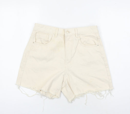 Stradivarius Women's Ivory 4 Cut-Off Denim Shorts