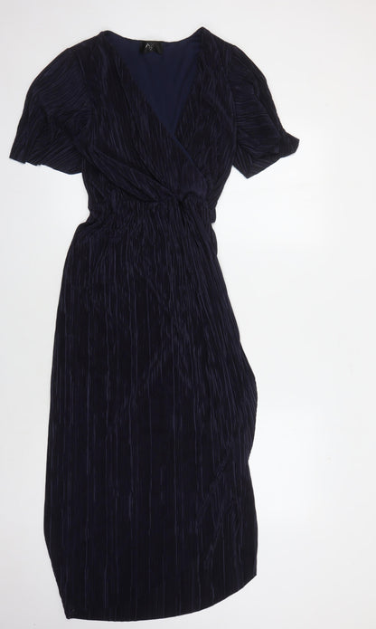 AX Paris Elegant Women's Blue Midi Wrap Dress - Size 14