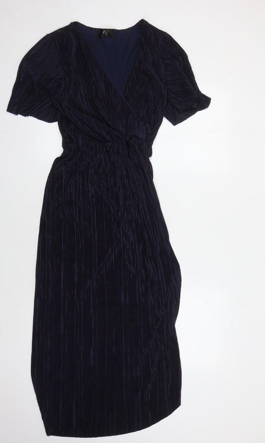 AX Paris Elegant Women's Blue Midi Wrap Dress - Size 14