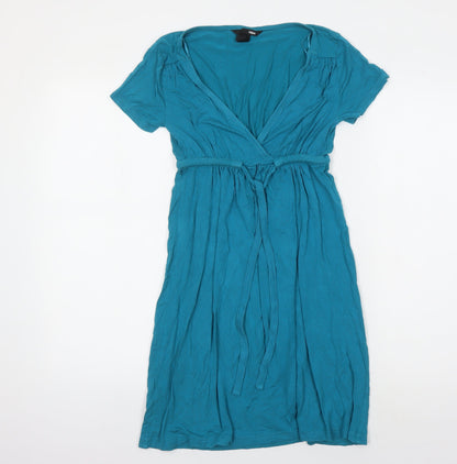 H&M Women's Blue Wrap Dress, Size 6, Knee Length