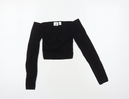 Womens UK Size 4 COLLUSION Black Cropped T-Shirt