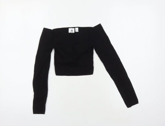 Womens UK Size 4 COLLUSION Black Cropped T-Shirt