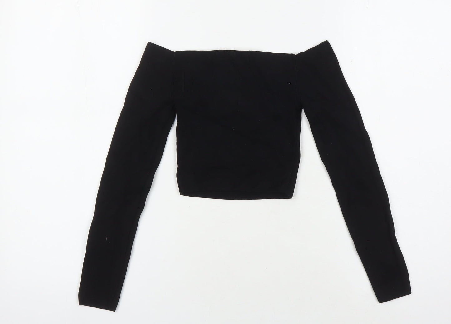Womens UK Size 4 COLLUSION Black Cropped T-Shirt