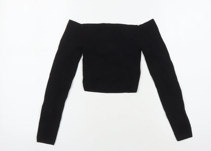 Womens UK Size 4 COLLUSION Black Cropped T-Shirt
