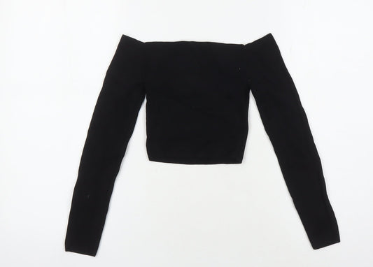 Womens UK Size 4 COLLUSION Black Cropped T-Shirt