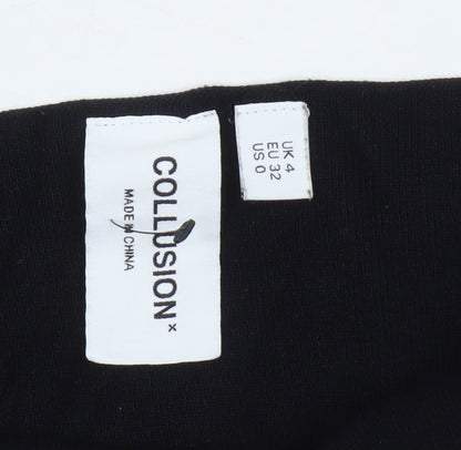 Womens UK Size 4 COLLUSION Black Cropped T-Shirt