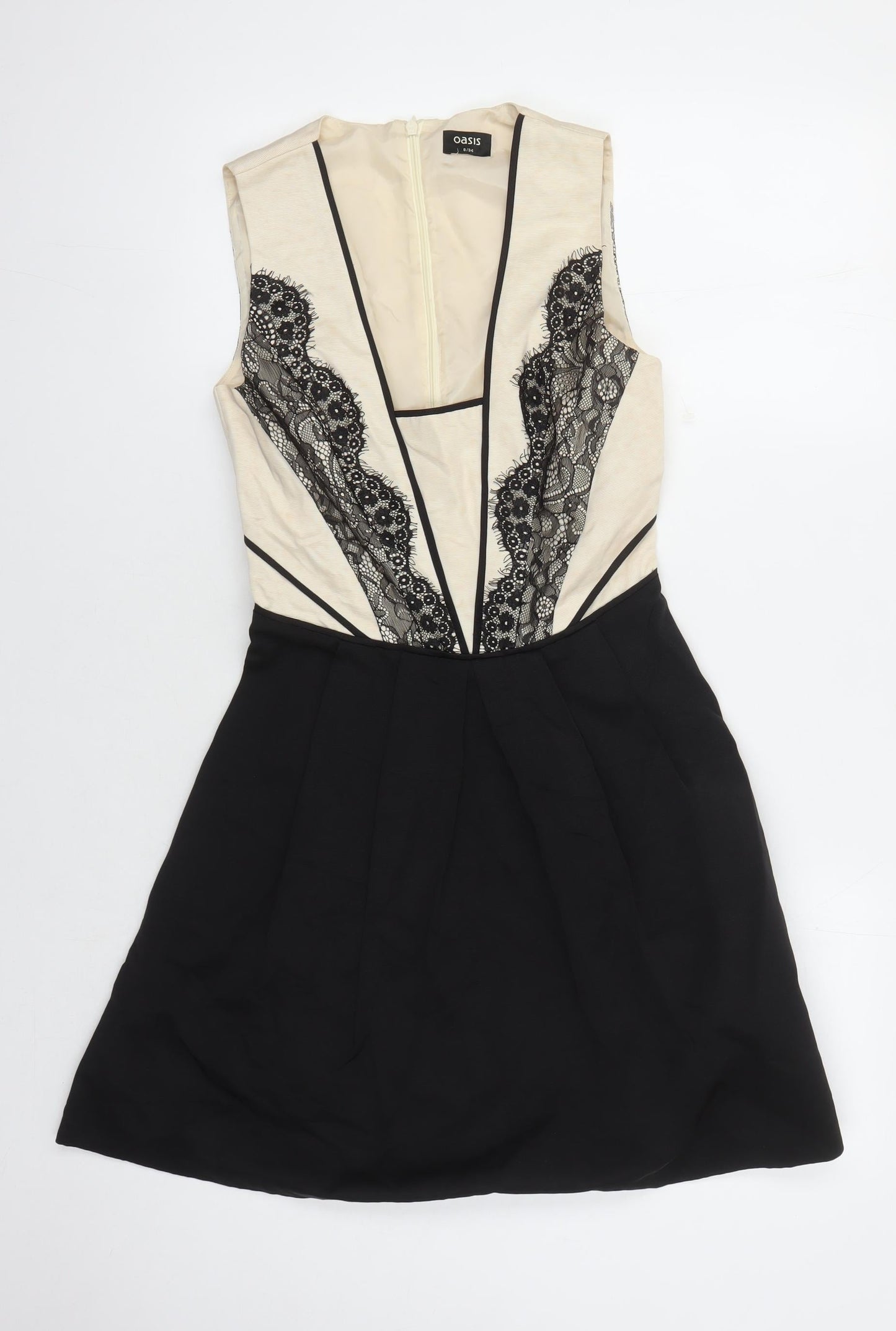 Oasis Women's Black Beige A-Line Dress UK 8 Party