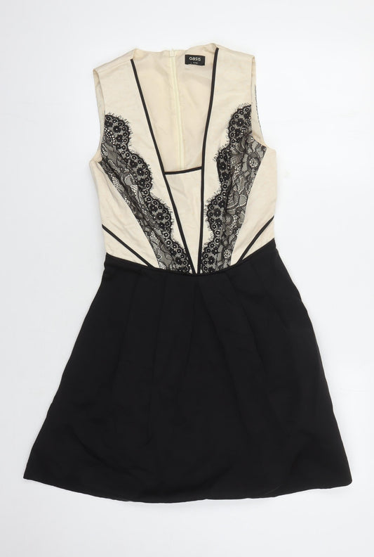 Oasis Women's Black Beige A-Line Dress UK 8 Party