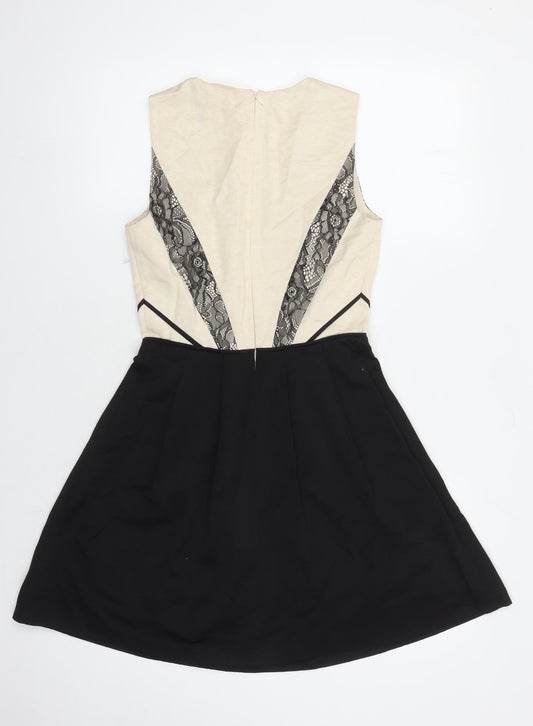 Oasis Women's Black Beige A-Line Dress UK 8 Party