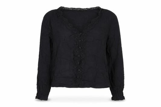 Front view of Marks & Spencer Black Lace Blouse, size 10, Long Sleeve