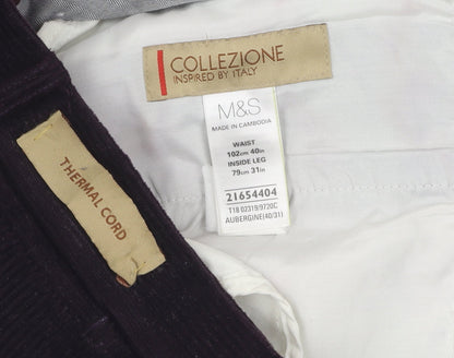 Marks and Spencer Men's Purple Corduroy Thermal Trousers