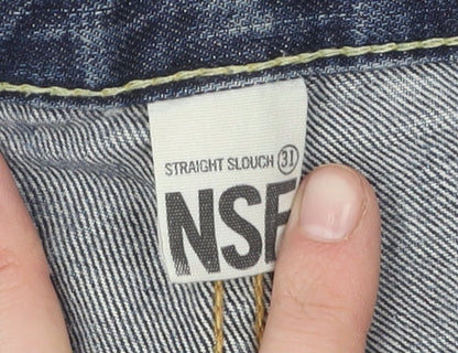 NSF Women's Blue Straight Leg Distressed Jeans Size 31