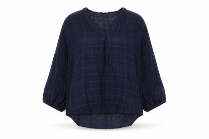 Apricot Women's Blue Check Blouse Size S 3/4 Sleeve V-Neck