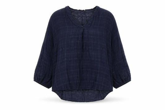 Apricot Women's Blue Check Blouse Size S 3/4 Sleeve V-Neck