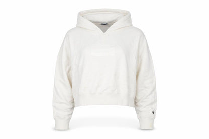 Front view of Champion unisex white pullover hoodie medium