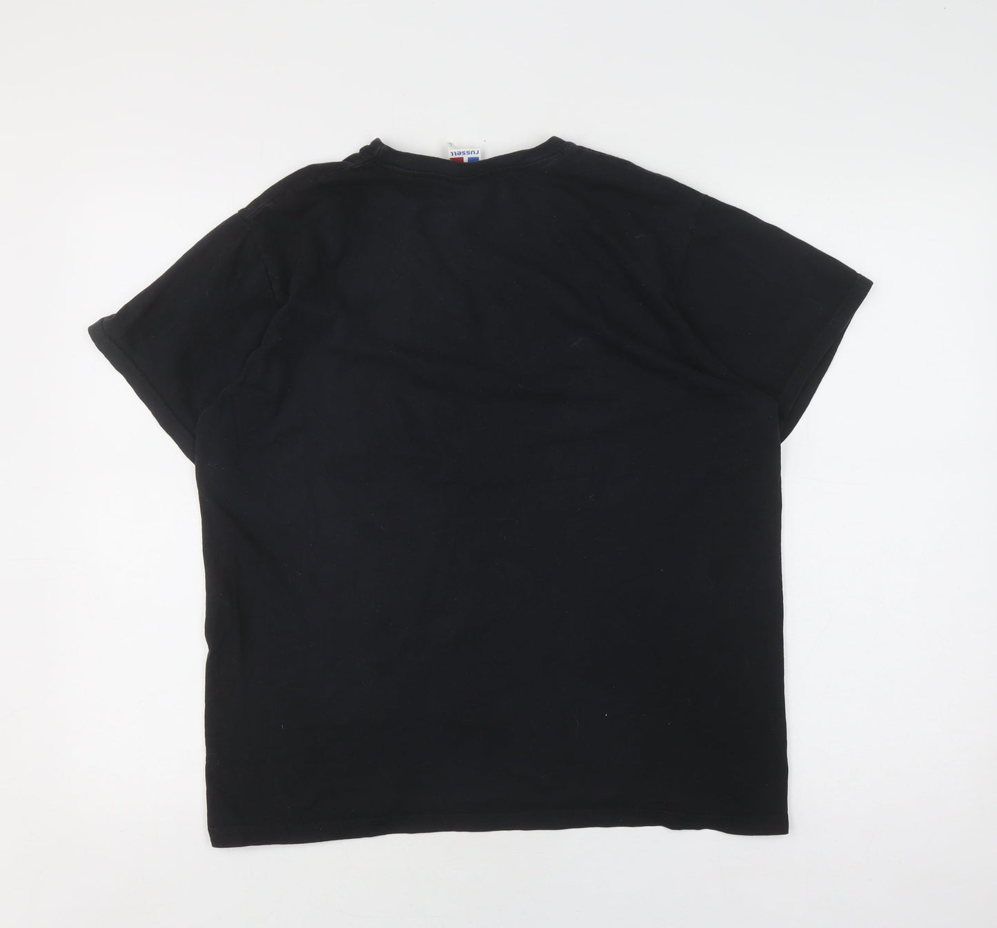 Russell Men's Black Graphic L T-Shirt 100% Cotton