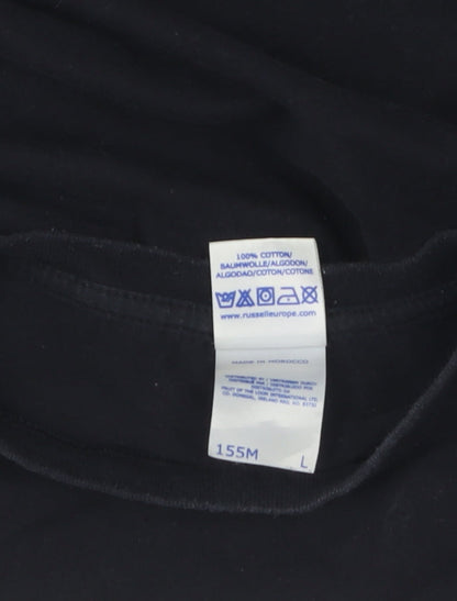 Russell Men's Black Graphic L T-Shirt 100% Cotton