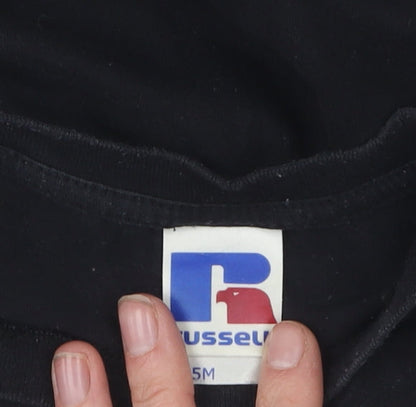 Russell Men's Black Graphic L T-Shirt 100% Cotton
