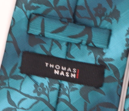 Thomas Nash Men's Aqua Floral Polyester Tie