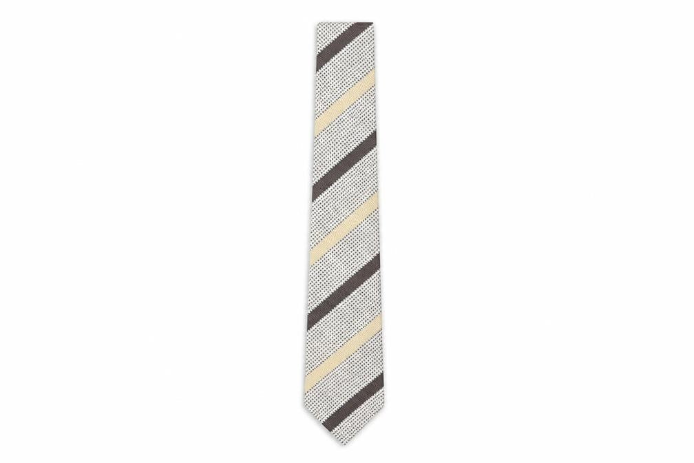 Mens Jaeger Beige Striped 100% Silk Designer Tie