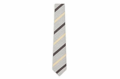 Mens Jaeger Beige Striped 100% Silk Designer Tie