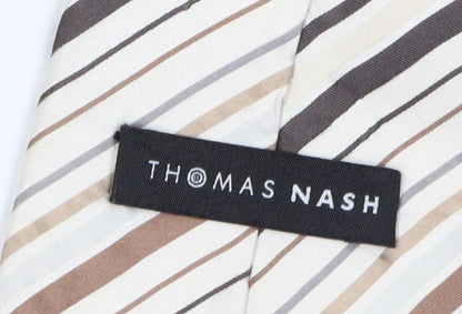 Thomas Nash Men's Beige Striped Silk Tie One Size