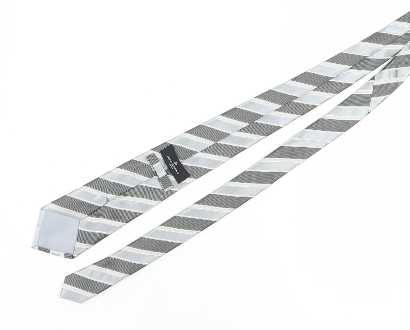 Jeff Banks Men's Silver Striped Silk Slim Tie