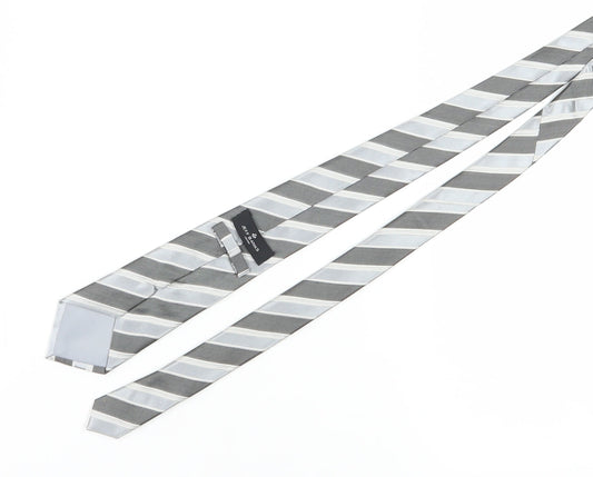 Jeff Banks Men's Silver Striped Silk Slim Tie