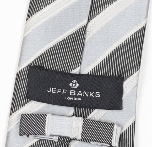 Jeff Banks Men's Silver Striped Silk Slim Tie