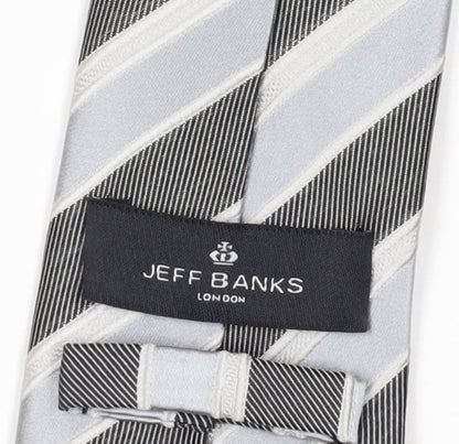 Jeff Banks Men's Silver Striped Silk Slim Tie