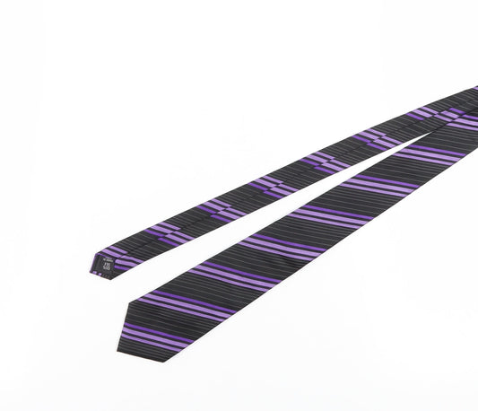 Pierre Cardin Men's Black & Purple Striped Silk Tie