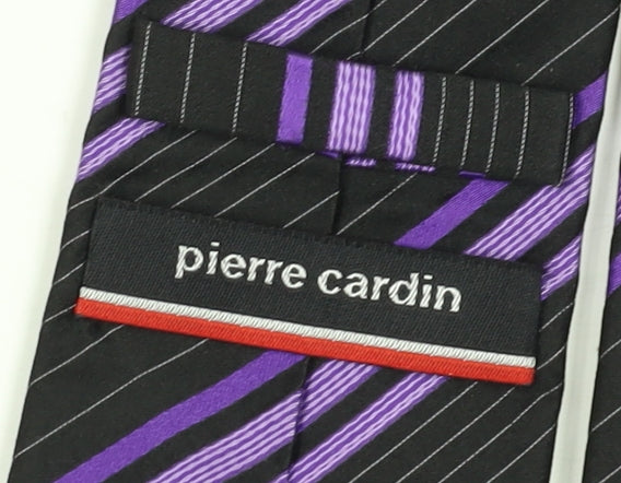 Pierre Cardin Men's Black & Purple Striped Silk Tie