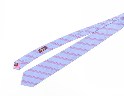 T.M.Lewin Men's Blue Striped Silk Tie 176cm Handmade